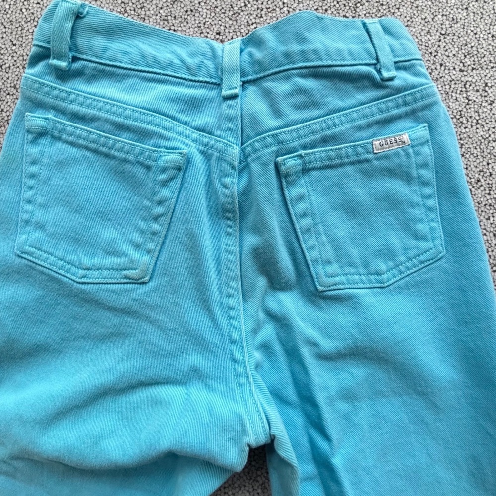 VTG Guess Flare Jeans Girls Size 12 Turquoise Brigjt Blue Retro Y2K Disco - Picture 5 of 9